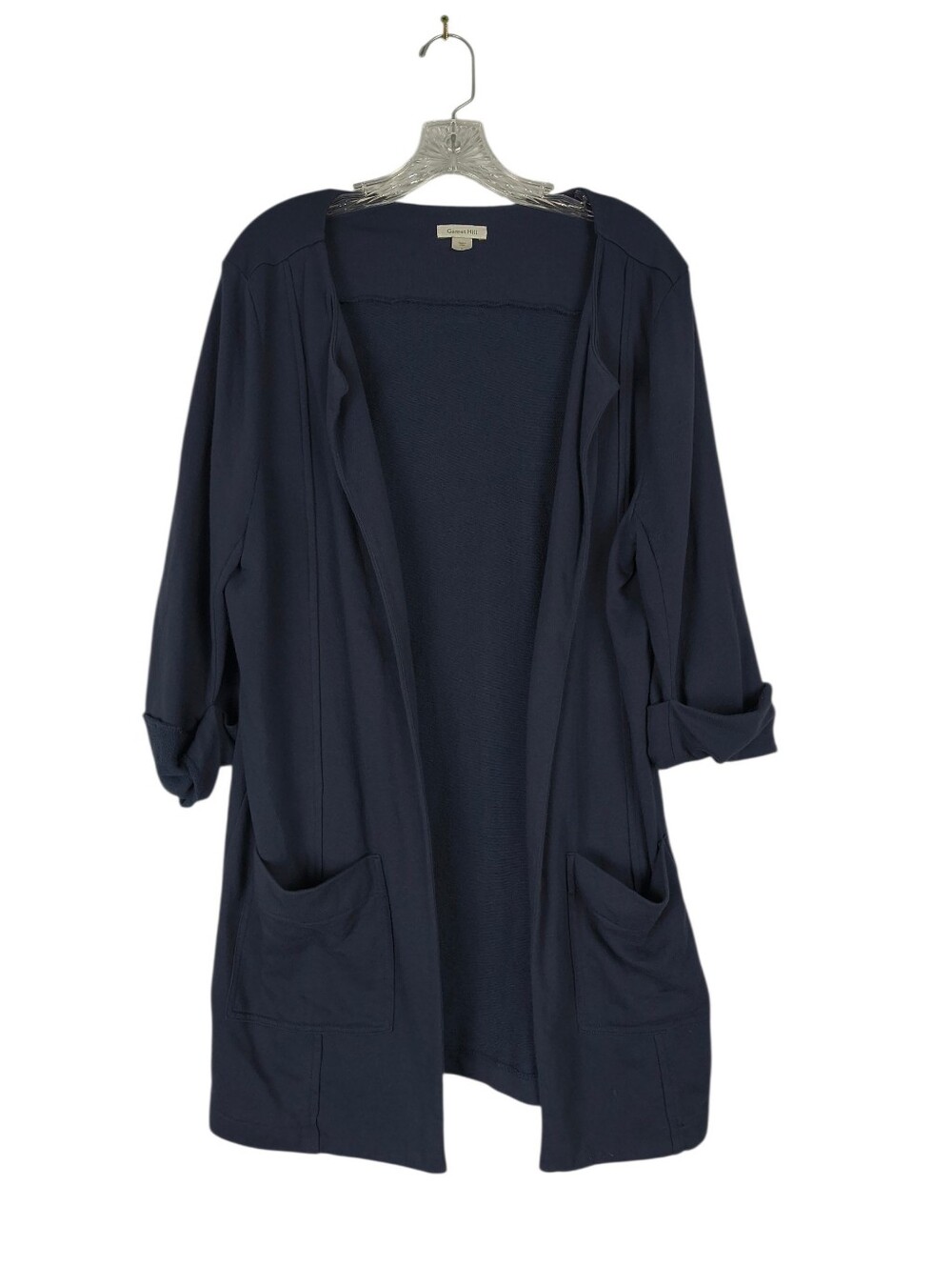 Garnet Hill Cardigan Women's L Women's Open Front Cuffed 3/4 Sleeves Pockets